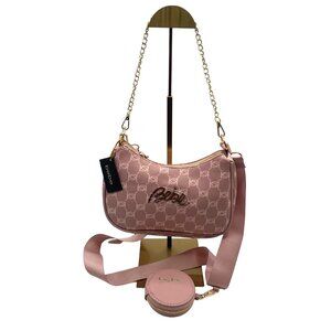 BeBe Gianna Monogram Blush Pink Crossbody Bag Gold Chain Strap With Coin Purse